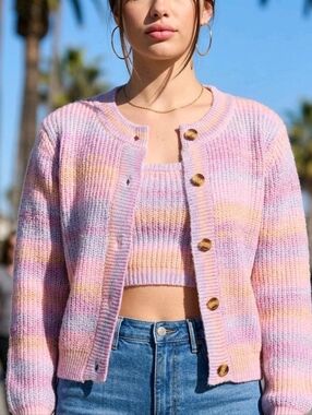 Women’s Pastel Striped Cardigan Set